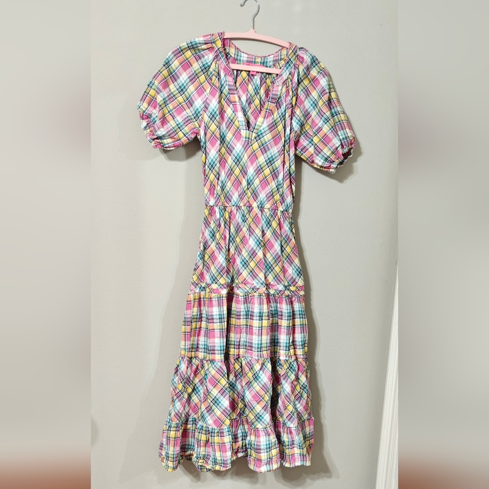 Betsey Johnson Women's Plaid Calf Midi Dress Brown Size Small